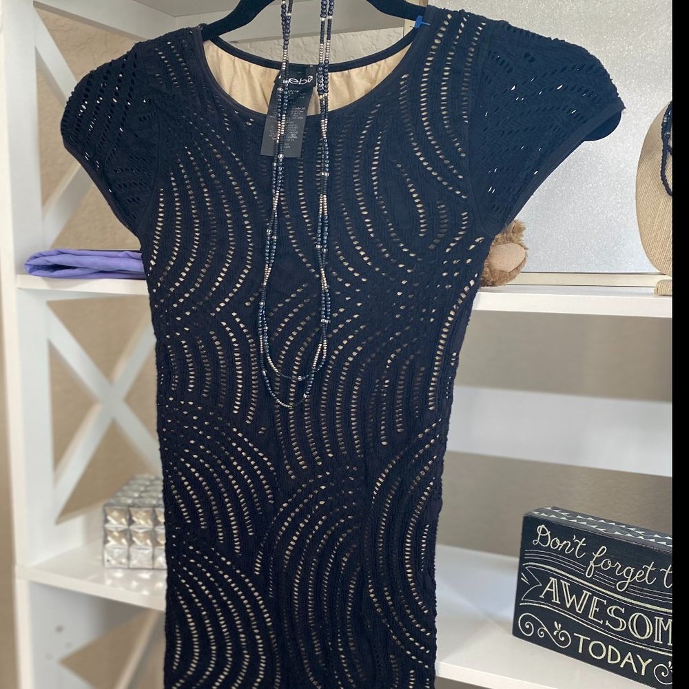 BeBe Women's Bodycon Knit Overlay Midi Dress Black Size Petite Small